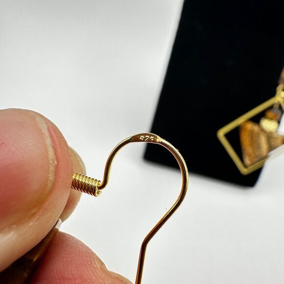 NWOT Geometric shape Tigers Eye and Picture Jasper stone dangle earrings in 925! - Picture 10 of 11